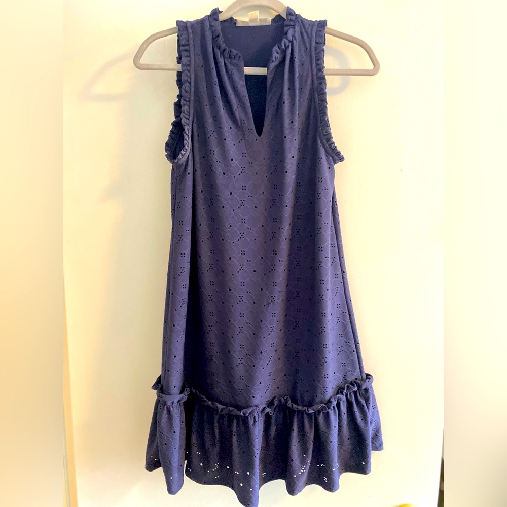 MICHAEL Michael Kors short sleeveless dress with eyelet detail | size xs | navy